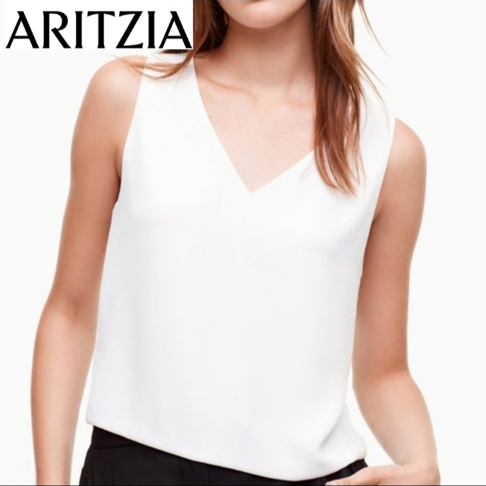 🇨🇦 Aritzia Babaton Murphy White Sleeveless Chiffon Blouse Top